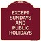 Signmission Except Sundays and Holidays Supplementary Heavy-Gauge Aluminum Sign, 18" L, 18" H, BU-1818-24059 A-DES-BU-1818-24059 - alternate 1